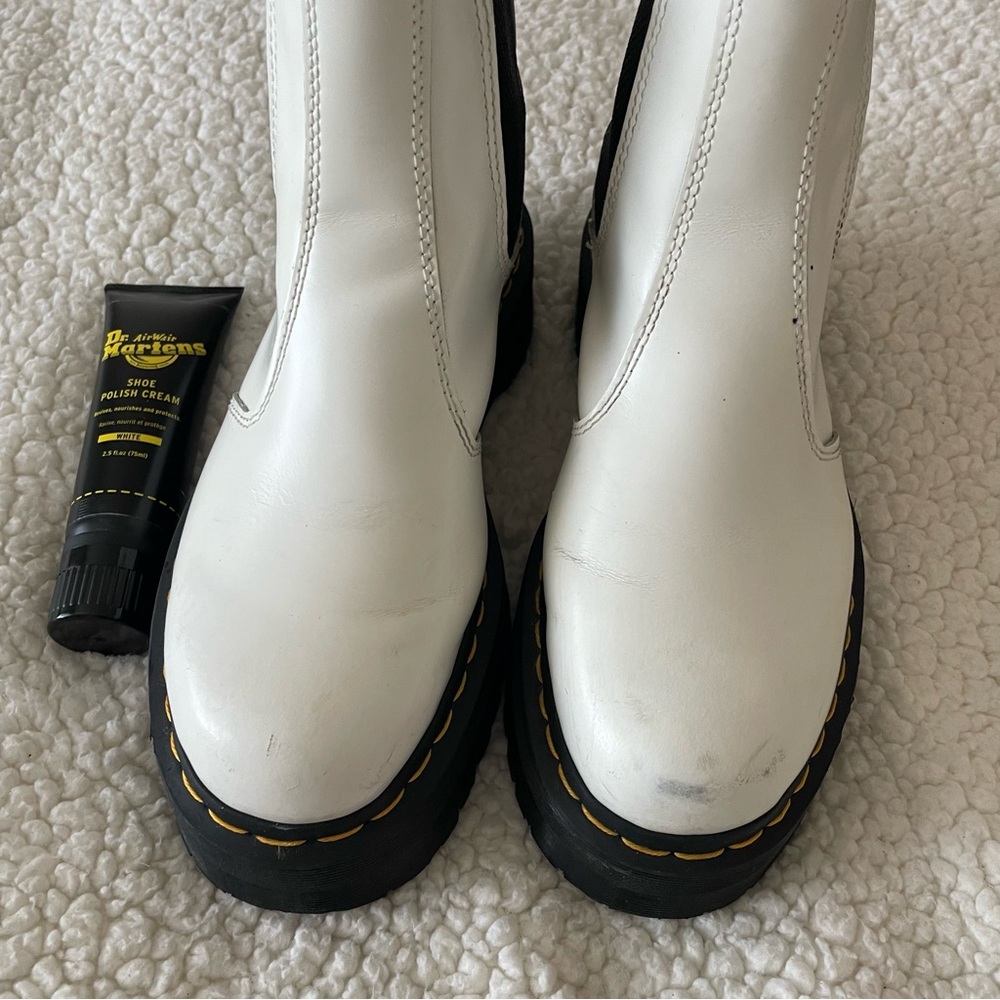 Dr. Martens 2976 Quad White Leather Platform + Shoe Polish - Picture 6 of 10